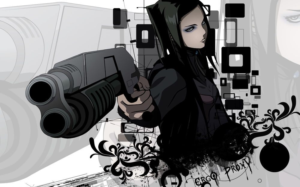 Обои для рабочего стола Рил Мэйер / Real Mayer из аниме Эрго Прокси / Ergo Proxy с пистолетом в руках