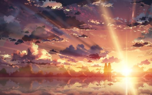 Обои на рабочий стол Асуна Юки / Asuna Yuuki и Кадзуто Киригая / Kazuto Kirigaya из аниме Мастера меча онлайн / Sword Art Online