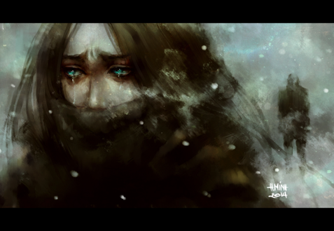 Обои на рабочий стол Плачущая девушка, art by NanFe