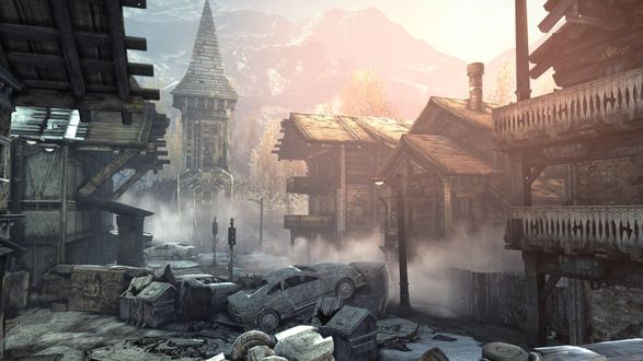 Обои на рабочий стол Арт разрушенной деревушки из игры Gears of War 2