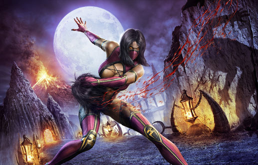 Обои на рабочий стол Milena / Милена персонаж из игры Mortal Combat / Смертельная Битва, оторвала голову противнику на арене