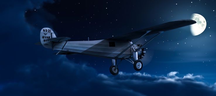 Обои на рабочий стол Самолет Ryan NYP Spirit of St. Louis пилотируемый Чарльзом Линдбергом совершает рекордный перелет из Нью-Йорка в Париж 20 мая 1927 года