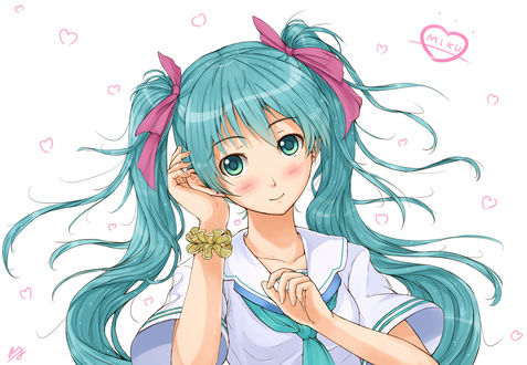 Обои на рабочий стол Vocaloid Miku Hatsune / Вокалоид Мику Хатцуне, art by Kazeno