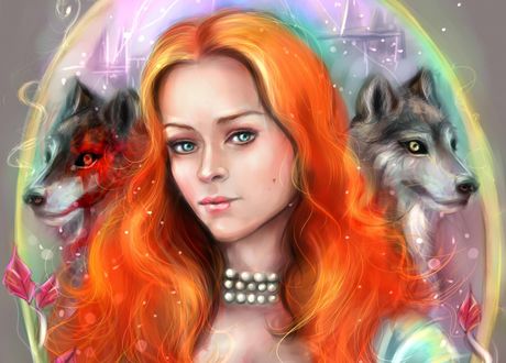 Обои на рабочий стол Девушка с волками