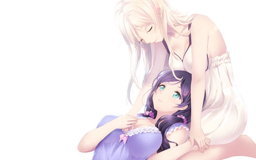 Обои на рабочий стол Ayase Eri / Эри Аясе и Toujou Nozomi / Нодзоми Тодзе, из аниме Love Live! School Idol Project / Живая любовь! Проект школьный идол, art by Cait