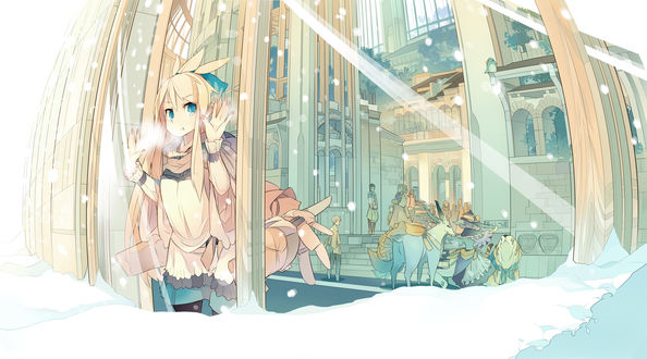 Обои на рабочий стол Вокалоид Кагамине Рин / vocaloid Kagamine Rin смотрит в окно