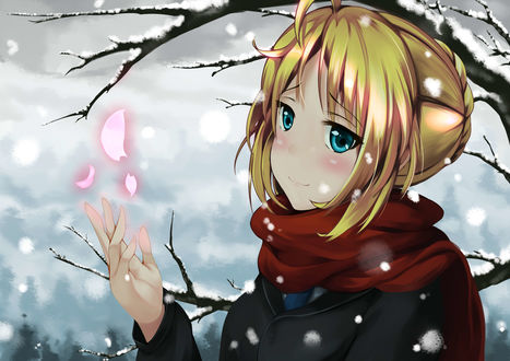 Обои на рабочий стол Saber / Сэйбер из аниме Fate / Stay Night, art by st520pm