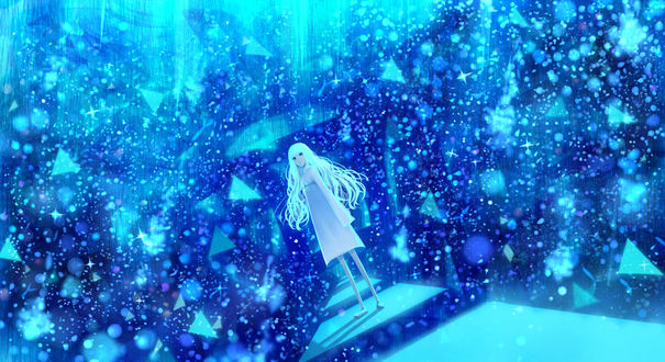 Обои на рабочий стол Светловолосая девушка в белом платье, art by bounin