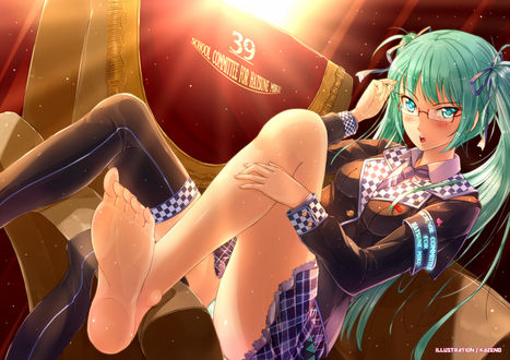 Обои на рабочий стол Vocaloid Hatsune Miku / Вокалоид Хатцуне Мику в очках, art by Kazeno