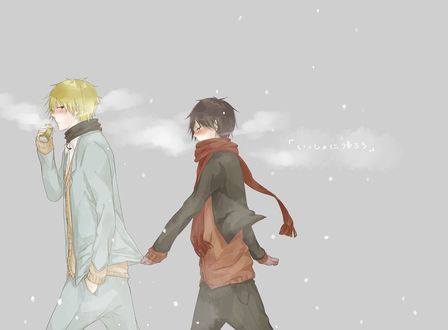 Обои на рабочий стол Orihara Izaya / Орихара Изая и Heiwajima Shizuo / Хэйваджима Шизуо из аниме Durarara / DRRR / Дюрарара / Всадник без головы