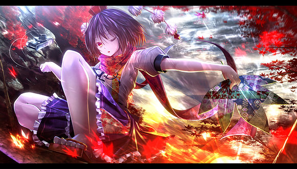 Обои на рабочий стол Shameimaru Aya / Ая Шамеймару из серии компьютерных игр Touhou Project / Проект Восток, art by Ryosios