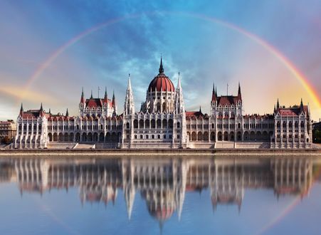 Обои на рабочий стол Радуга над Будапештом, Венгрия / Budapest, Hungary