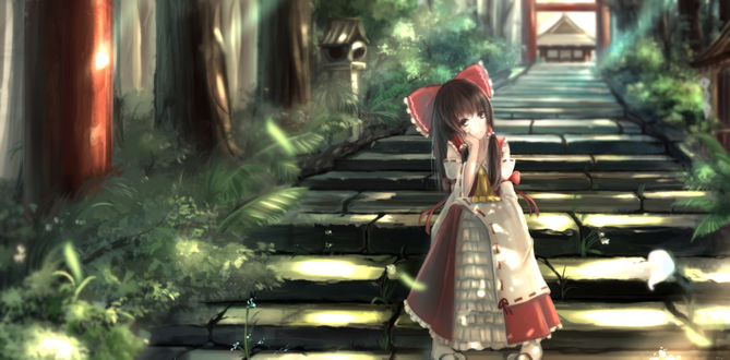 Обои на рабочий стол Рэйму Хакурэй / Reimu Hakurei из игры Проект Восток / Touhou Project