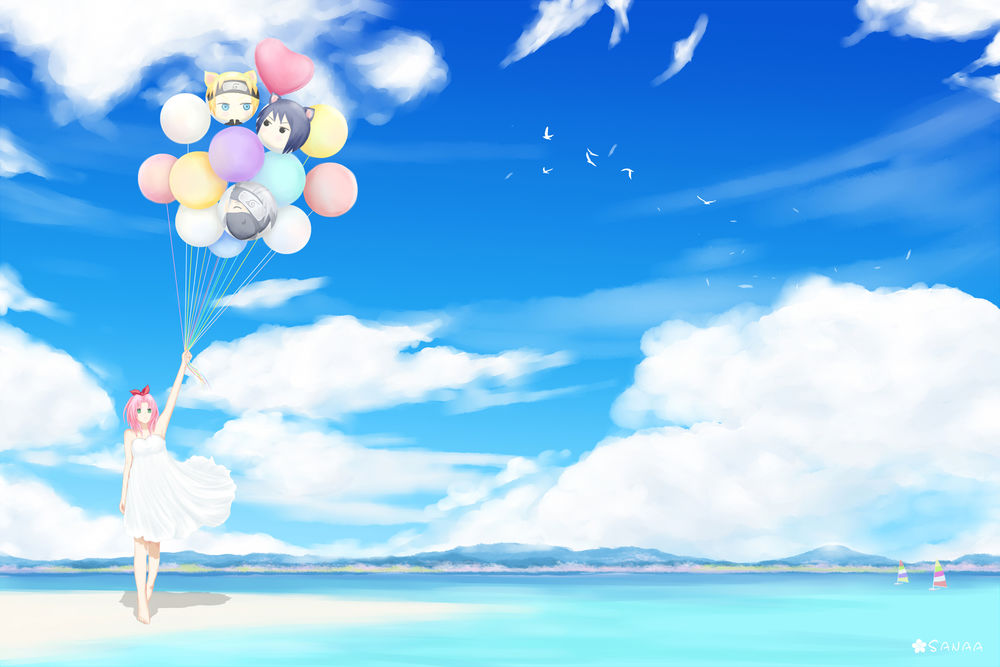 Обои для рабочего стола Сакура Харуно / Sakura Haruno с воздушными шариками из аниме Наруто / Naruto