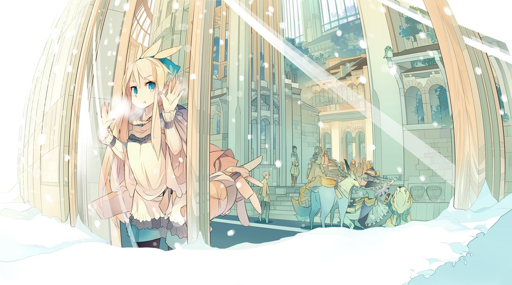 Обои для рабочего стола Вокалоид Кагамине Рин / vocaloid Kagamine Rin смотрит в окно