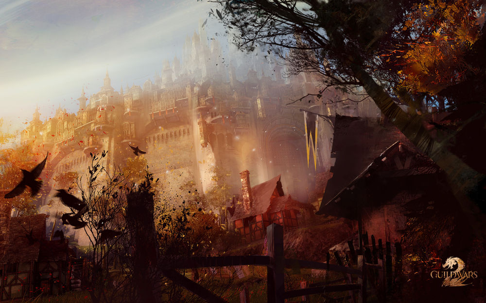Обои для рабочего стола Город окутанный туманом, арт к игре Guild Wars 2
