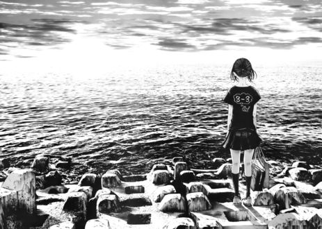 Обои на рабочий стол Коуме Сато / Koume Sato на берегу моря из манги Девушка у моря / Umibe no Onnanoko