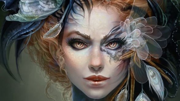 Обои на рабочий стол Девушка с украшениями на лице, художник Дженнифер Хили / Jennifer Healy