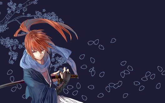 Обои на рабочий стол Химура Кеншин / Himura Kenshin из аниме Самурай Х / Samurai Х / Бродяга Кеншин / Tramp Kenshin