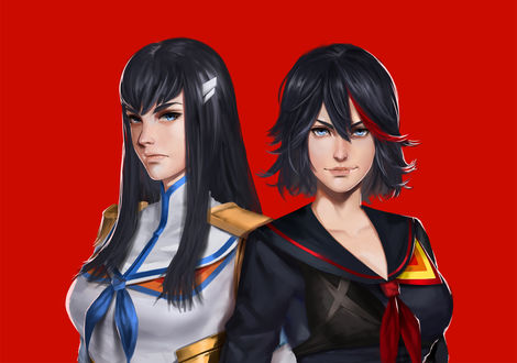 Обои на рабочий стол Кирюин Сатсуки / Kiryuin Satsuki и Матой Рюко / Matoi Ryuuko из аниме Круши Кромсай / Kill la Kill