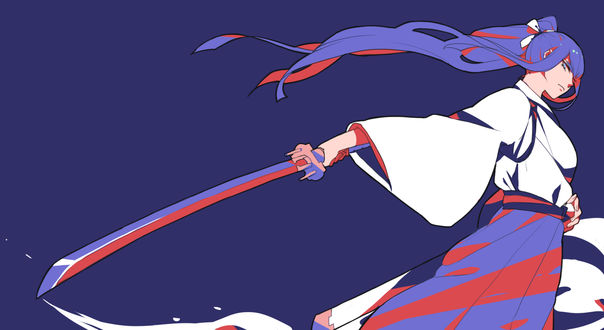 Обои на рабочий стол Кирюин Сатсуки / Kiryuin Satsuki из аниме Круши Кромсай / Kill la Kill с катаной в руках