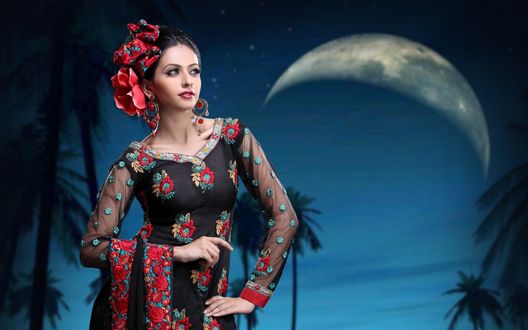 Обои на рабочий стол Индийская актриса Аамна Шарифф / Aamna Sharif на фоне месяца