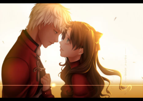 Обои на рабочий стол Рин Тосака / Rin Tohsaka и Арчер / Archer из аниме Судьба: Ночь схватки / Fate: Stay night