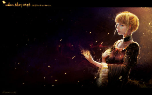 Обои на рабочий стол Беатриче / Beatrice из аниме Когда плачут чайки / Umineko no Naku Koro ni (When they cry / Когда они плачут, The golden hutch Beatrice / Золотая клетка Беатриче)