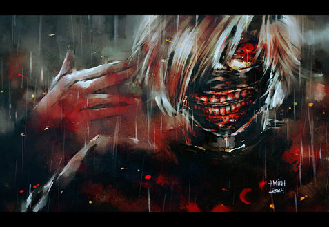 Обои на рабочий стол Ken Kaneki / Кэн Канэки из аниме Tokyo Ghoul / Токийский Гуль, art by NanFe