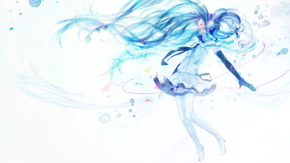 Обои на рабочий стол Вокалоид Хатсуне Мику / Hatsune Miku в наушниках, автор Gabaisuito-n