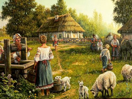 Обои на рабочий стол Картина художника Андрея Петровича Ляха, изображающая бытовую сцену из крестьянской жизни донских казаков