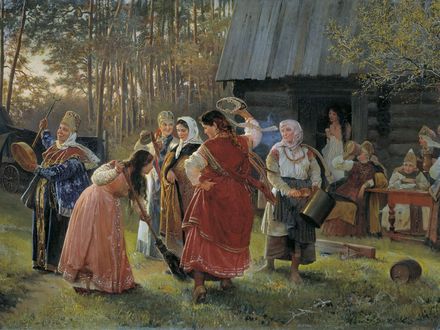 Обои на рабочий стол Картина Сватовство / художник Алексей Корзухин