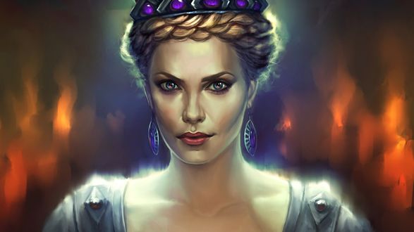 Обои на рабочий стол Королева Ровенна / Ravenna из фильма Белоснежка и охотник / Snow White and the Huntsman в исполнение Шарлиз Терон / Charlize Theron, арт by fekb