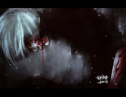Обои на рабочий стол Ken Kaneki / Кэн Канэки из аниме Tokyo Ghoul / Токийский Гуль, art by NanFe