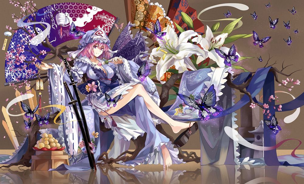 Обои для рабочего стола Yuyuko Saigyouji / Ююко Сайгедзи из игры Touhou / Тохо