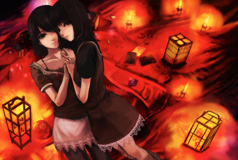 Обои на рабочий стол Аmakura Мio / Амакура Мио и Аmakura Мayu / Амакура Маю из игры Fatal Frame