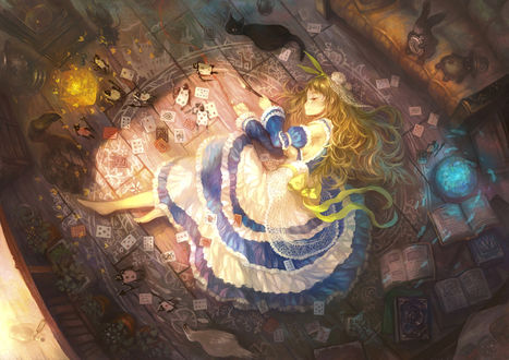 Обои на рабочий стол Алиса / Alice из сказки Алиса в стране чудес / Alice in Wonderland в стиле аниме