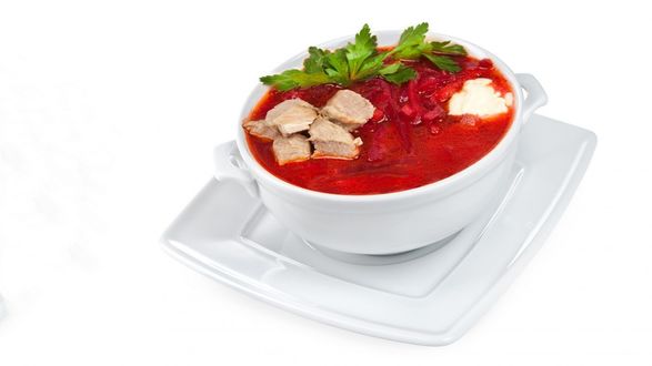 Обои на рабочий стол Тарелка с мясным борщом