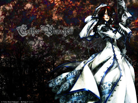 Обои на рабочий стол Esther Blanchett / Эстер Бланшет с пистолетом из аниме Trinity blood / Кровь Триединства