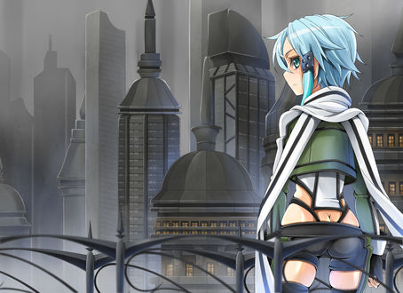 Обои на рабочий стол Asada Shino / Sinon (GGO)/Асада Шино / Синон из аниме Sword Art Online / Мастера Меча Онлайн, art by Taiyaki A