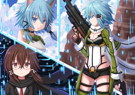 Обои на рабочий стол Asada Shino / Sinon (GGO)/Асада Шино / Синон из аниме Sword Art Online / Мастера Меча Онлайн, art by Kazenokaze