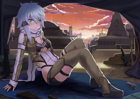Обои на рабочий стол Asada Shino / Sinon (GGO)/Асада Шино / Синон из аниме Sword Art Online / Мастера Меча Онлайн