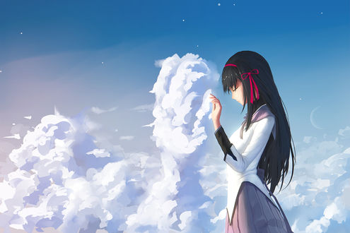 Обои на рабочий стол Хомура Акэми / Homura Akemi из аниме Mahou Shoujo Madoka Magica / Девочка-волшебница Мадока Магика
