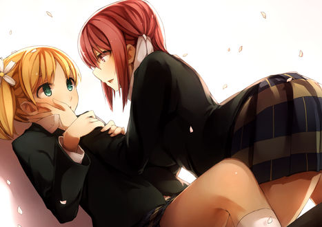 Обои на рабочий стол Sonoda Yuu / Сонода Юи и Takayama Haruka / Такаяма Харука из аниме Sakura Trick / Проделки Сакуры, art by Kyouya (Mukuro238)