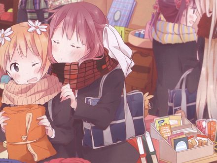 Обои на рабочий стол Sonoda Yuu / Сонода Юи и Takayama Haruka / Такаяма Харука из аниме Sakura Trick / Проделки Сакуры
