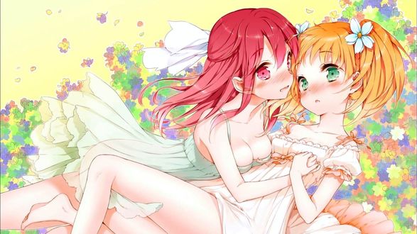 Обои на рабочий стол Sonoda Yuu / Сонода Юи и Takayama Haruka / Такаяма Харука из аниме Sakura Trick / Проделки Сакуры, art by CUTEG