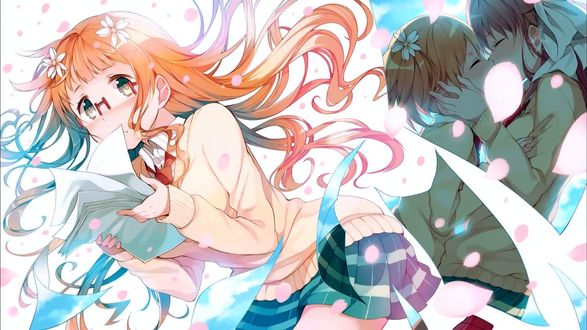 Обои на рабочий стол Sonoda Yuu / Сонода Юи, Takayama Haruka / Такаяма Харука и Sonoda Mitsuki / Сонода Митсуки из аниме Sakura Trick / Проделки Сакуры, art by Hano