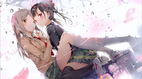 Обои на рабочий стол Minami Shizuku / Минами Шизуку и Noda Kotone / Нода Котоне из аниме Sakura Trick / Проделки Сакуры, art by Anmi