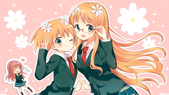 Обои на рабочий стол Sonoda Yuu / Сонода Юи, Takayama Haruka / Такаяма Харука и Sonoda Mitsuki / Сонода Митсуки из аниме Sakura Trick / Проделки Сакуры