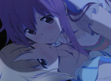 Обои на рабочий стол Sonoda Yuu / Сонода Юи и Takayama Haruka / Такаяма Харука из аниме Sakura Trick / Проделки Сакуры